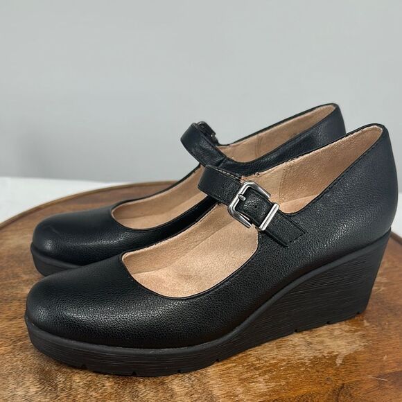 SOUL Naturalizer Shoes - Soul Naturalizer Shoes Wm 7.5 M Adore Black Leather Mary Jane Wedge Heel Comfort